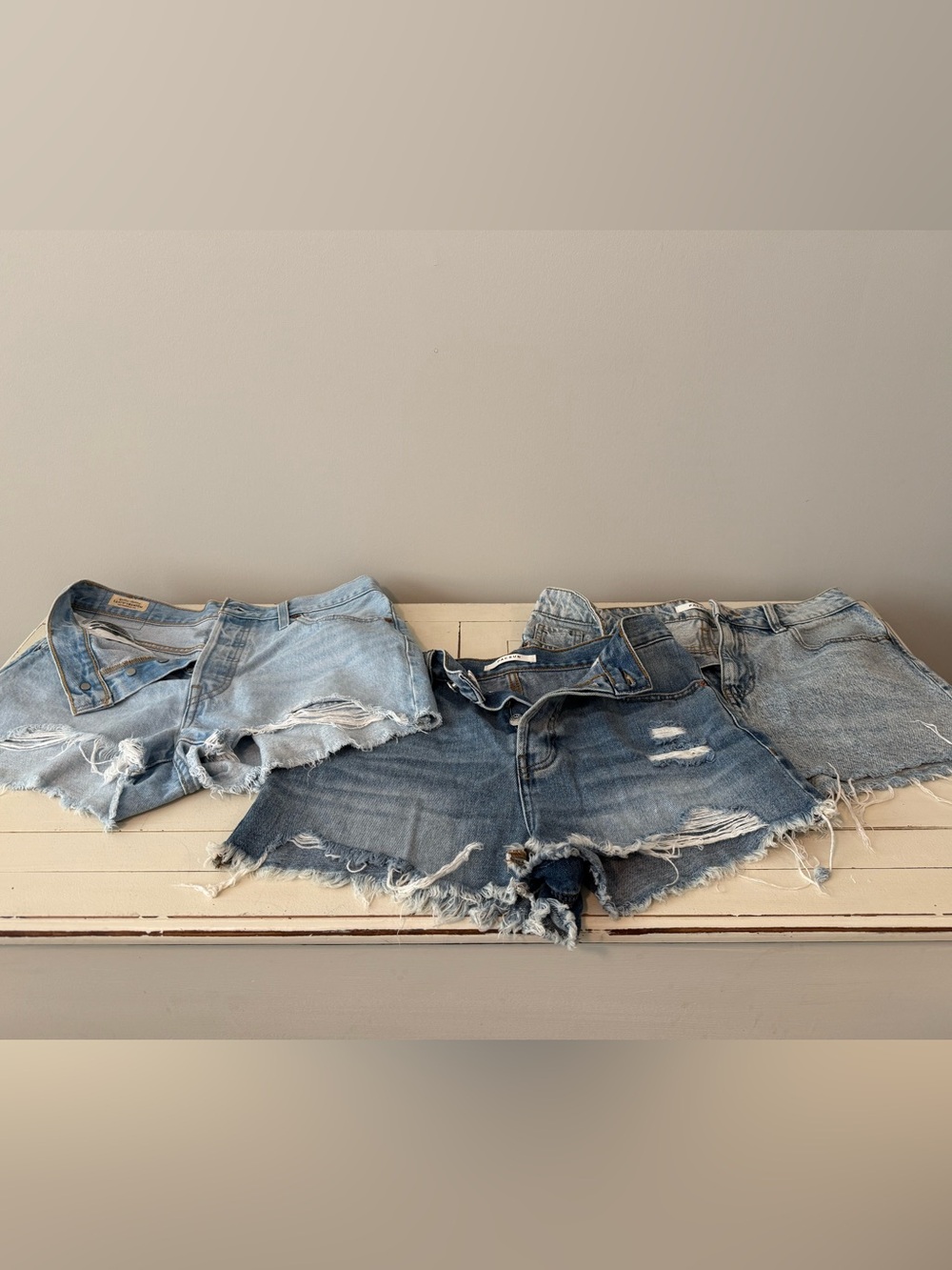 PacSun Distressed Denim Cutoff Shorts in Light and Medium Blue Washes